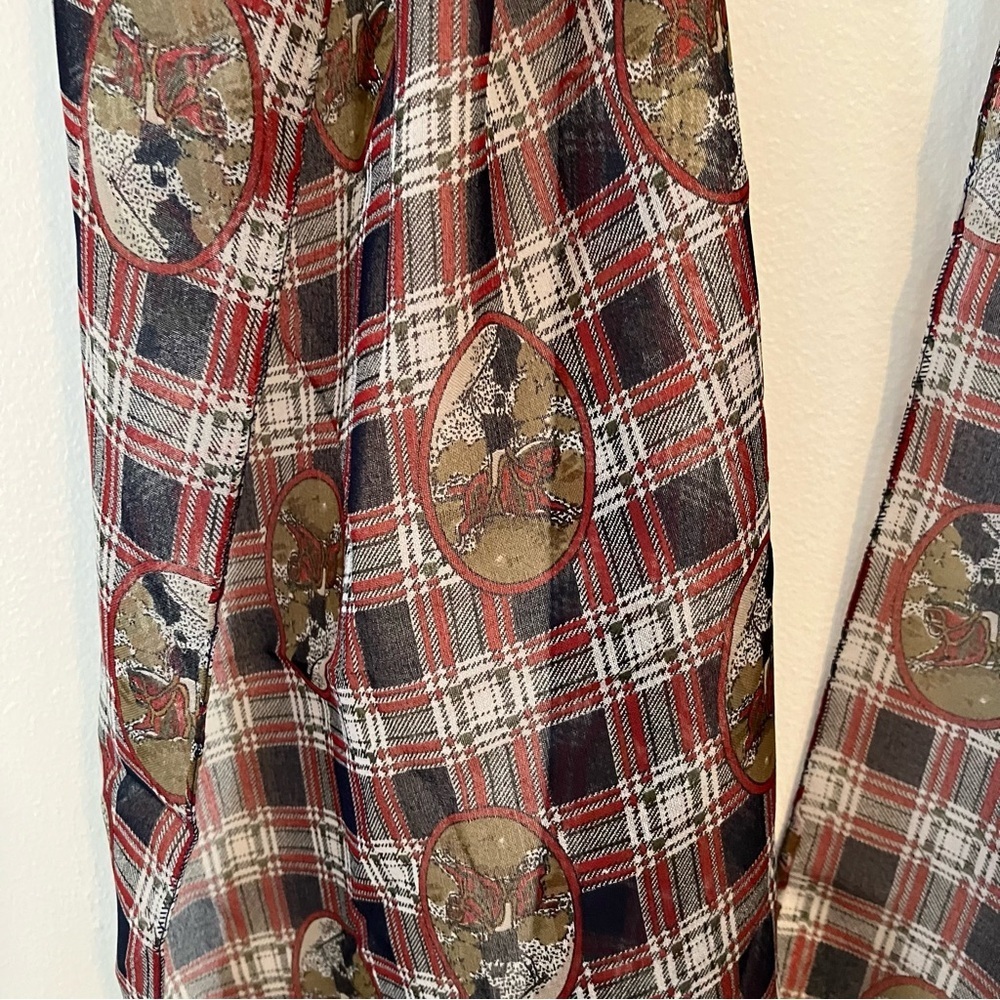 VTG Plaid Equestrian Horse Red Blue Western Rectangle Scarf Preppy Old Money - Picture 3 of 5